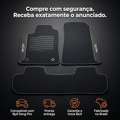 Tapete Emborrachado para Byd Song Pro 2025 2026 - Jogo 3 Peças Exclusivo