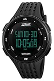 Men's Digital Dual Time Watch, Sports Multi-functional 50M Waterproof Black Wrist Watch 1219