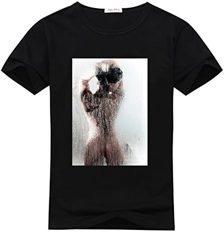 Newfits Men's Custom Sexy Shower Girl T Shirt Printing Cotton Top Large Black