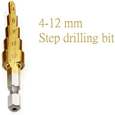 HJR 4-12 mm High Speed Steel Step Drill Bit Set, Titanium Coated Spiral Groove Hole Cutter 3pcs