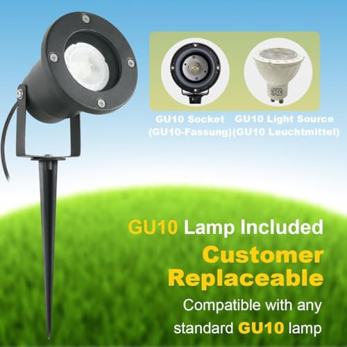 OMSEN Garden Spot Light GU10 7W Warm White 3000K Solid Aluminum Waterproof IP67 Replaceable Bulbs Outdoor LED Spike Spot Light for Garden, Yard, Tree, Lawn, Plants, Pack of 4