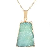MJARTORIA Gold Color Green Bezel Raw Natural Stone Healing Power Pendant Druzy Necklace