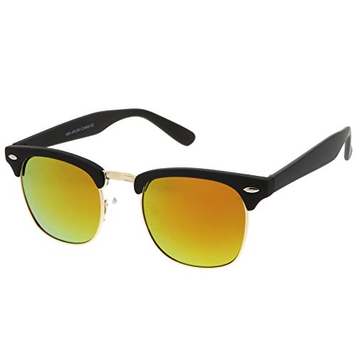 zeroUV - Rubberized Mirror Polarized Lens Half Frame Sunglasses 49mm (Rubberized Black-Gold / Orange Mirror)