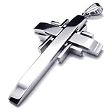 KONOV Polished Silver Stainless Steel Necklace Cross Mens Womens Pendant 24 inches Chain