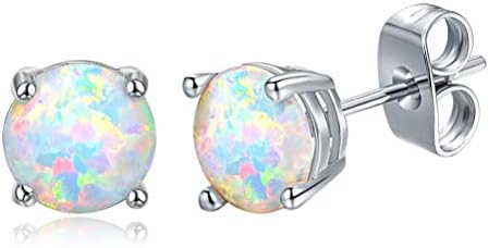 8mm Round Nickel Free Stud Earrings Green/White Fire Opal White Gold Plated Women Girls