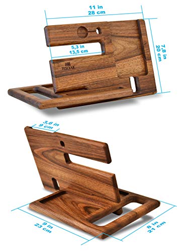 Natural Walnut Wood Phone Docking Station Key Holder Wallet Stand Magnetic Watch Charger Slot Organizer Men Gift Husband Wife Anniversary Dad Birthday Nightstand Tablet Father Graduation Travel Idea
