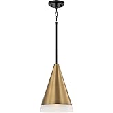 Capital Lighting 351911AB Avant Modern Art Deco Luxe Metal and Frosted Glass Cone Pendant Ceiling Light, 1-Light 100 Watt, 14