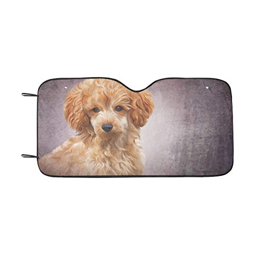 Car Sun Shade Drawing Illustration Red Toy Poodle Puppy Polyester&aluminized Film Cushion Fabric For Maximum Uv And Sun Protection Car Window Shades For Kids Foldable Keep Your Vehicle Cool 55x30 Inch