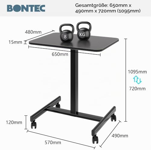 Mobiler Schreibtisch 65x48 cm, 72-109,5 cm Höhenverstellbar