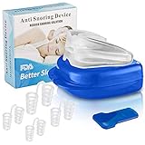 Anti Snoring Device, Silicone Snoring Mouthpiece, Night Guard for Comfortable Sleep Snoring Solution, Professional Sleeping Aid Relieve Snore for Men Women（1 Mouthpiece, 4 Different Sizes Nose Vents）