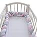 LOAOL Baby Crib Bumper Knotted Braided Plush Nursery Cradle Decor Newborn Gift Pillow Cushion Junior Bed Sleep Bumper (4 Meters, White-Gray-Rose)