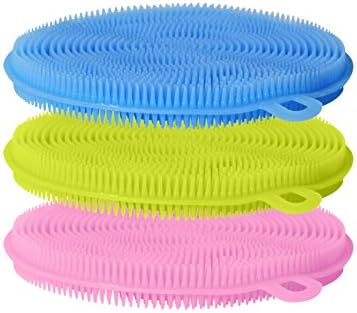 Poschtek Antibacterial Silicone Dish Scrubber Sponge | Mildew Free, Non Stick, Heat Resistant & Flexible Pad | Scrub Pots, Pans & Bowls, Wash Fruit & Veggies, Clean The Sink & Kitchen Countertop 3 PCS