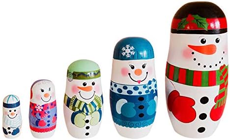 huangThroStore 5Pcs/Set Christmas multicolored Snowman Russian Wooden Matryoshka Nesting Dolls Kid Toy Gifts