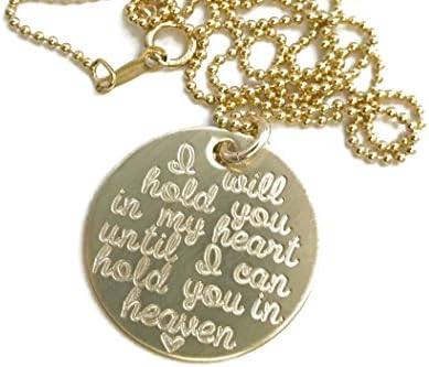 SOLID GOLD Necklace // 14k Gold Memorial Necklace // Solid 14k Gold Necklace / I Will Hold You In My Heart Until I Can Hold You In Heaven // Engraved Jewelry // Personalized Jewelry