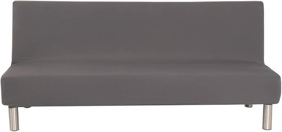 Solid Colour Armless Sofa Bed Cover Polyester Spandex Stretch Futon Slipcover Protector 3 Seater Elastic Full Folding Couch Sofa Cover fits Folding Sofa Bed without Armrests 80" x 50" in (Grey)
