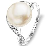EVER FAITH 925 Sterling Silver CZ 10MM AAA Freshwater Cultured Pearl Bridal Engagement Ring