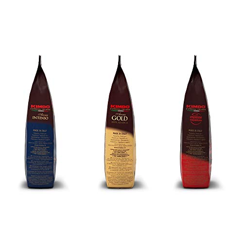 Kimbo ganze Kaffeebohnen Set mit 1 x Gold 100% Arabica, 1 x Espresso Napoletano und 1 x Aroma Intenso, drei 500g Beutel – Bild 5