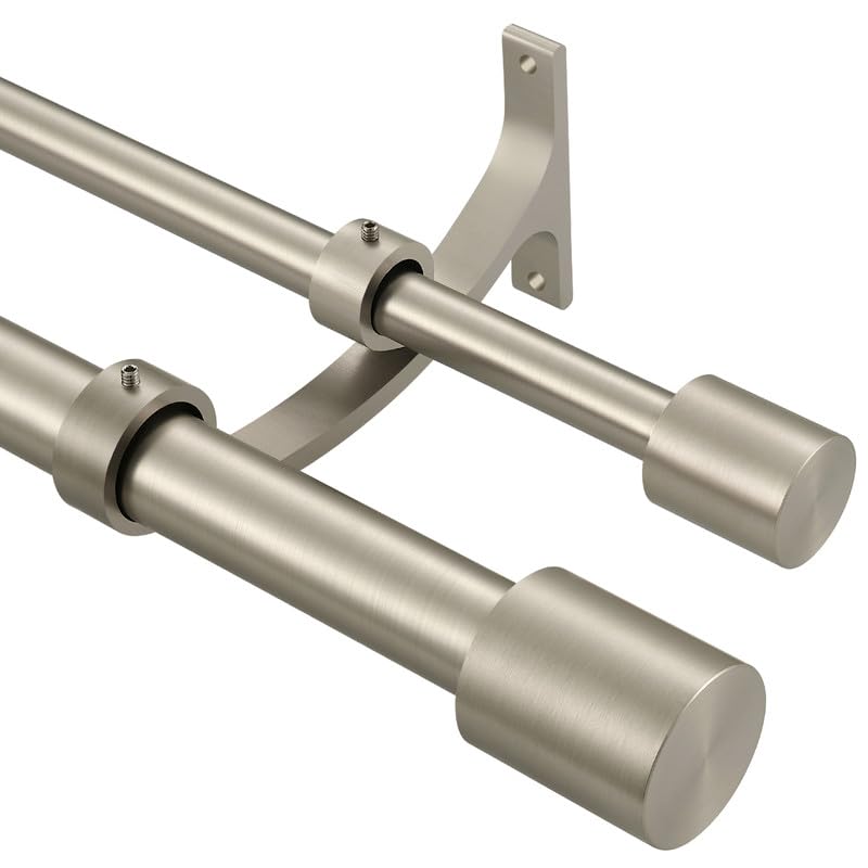 Photo 1 of Brushed Nickel Double Curtain Rods 72-144" (6-12ft), Decorative Double Window Drapery Rod with Cap Finials, 1 Inch Front and 5/8 Inch Back Heavy Duty Double Window Rods, Adjustable Dual Curtain Rod
