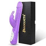 Rotating G Spot Rabbit Vibrator with Realistic Shaft Stainless Beads, PALOQUETH Silicone Clitoris Vibrator with Independent Dual Motors 7 Strong Vibration Modes 3 Speeds for Double Stimulation