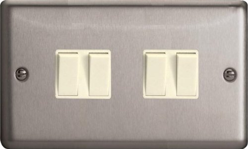 Varilight Quad 2-Way Rocker Light Switch - Value Matt Chrome With White Rockers, XS9W