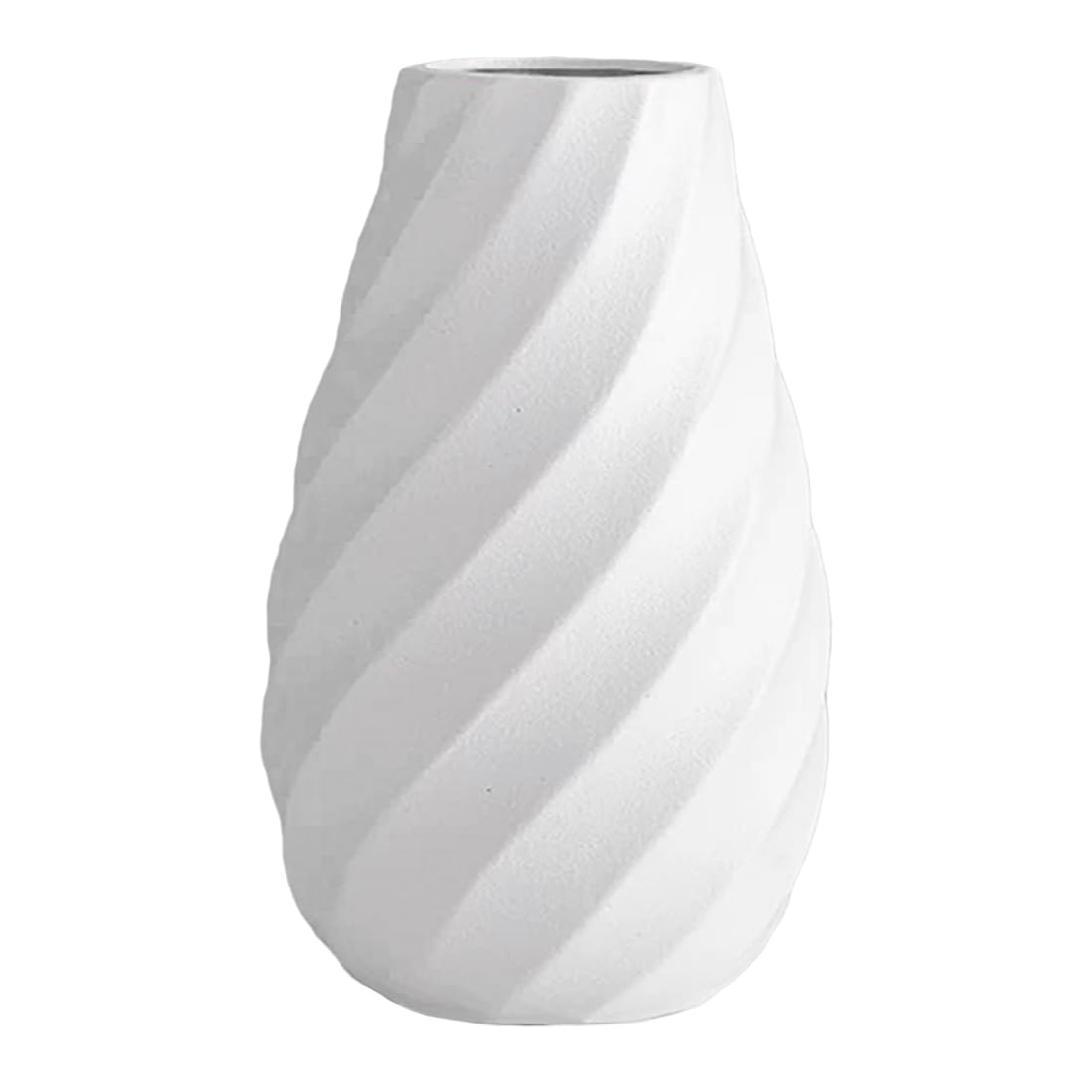White Ceramic Flower Vase with Textured Spiral Design, Modern Minimalist Decor for Home, Living Room, or Office - 8 Inch