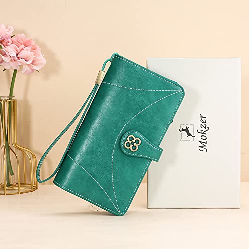 Womens Leather Wallet Ladies Wallets With Rfid Protection Black Large Capacity Trifold Change Purse Checkered Wallet Card Holder Wristlet Wallets For Women Zip Stitch Wallet