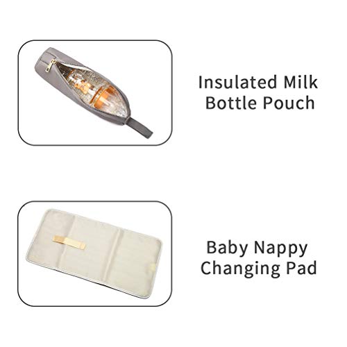HaloVa Diaper Bag, Baby Nappy Backpack, Premium Leather Women's Travel Bag, Mommy Maternity Shoulder Bag with Baby Changing Pad, Stroller Straps and Milk Bottle Pouch, Light Gray, Small - Thumbnail 5