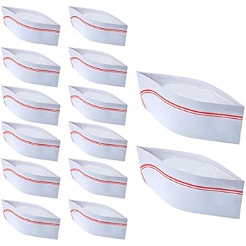 Senkary 20 Pieces Soda Jerk Paper Hats Food Server Cap Retro Chef Caps Bulk with Red Strips for Theme Restaurant Party Hats Adults Kids Men Women