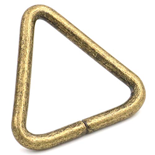 BIKICOCO 1-1/4\'\' Metal Triangle Ring Buckle Connectors Non Welded Round Edge Webbing Bag Clasp Handbag Strap Making Hardware, Bronze - Pack of 10