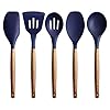 Miusco Non-Stick Cooking Utensils, Silicone Kitchen Utensils Set with Natural Acacia Hard Wood Handle, 5 Piece, Midnight…
