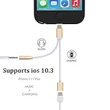 [Upgraded] 2 in 1 Lightning Audio Charge Adapter, for iphone 7 / 7 plus [iOS 10.3 and above Compatible] Lightning to 3.5mm Aux Headphone Jack Audio & Charger [No Phone Call & Music Control] by Ombrace