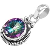 Avicrafts Gemstone 925 Sterling Silver Pendant Necklace For Women Girls- Natural Gemstone Solitaire Handmade Pendant