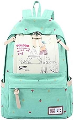 FXTXYMX 17 Inch Canvas Lightweight Backpacks Two-Toned Rucksack School Daypack Purse for Kids(Green)