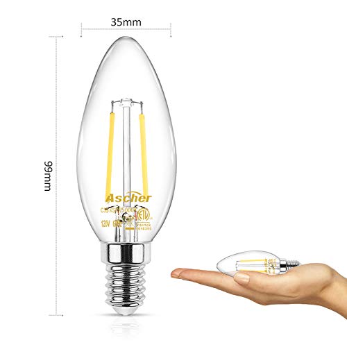Ascher E12 LED Classic Candelabra Clear Light Bulbs, Equivalent 40W, Daylight White 5000K, Filament Clear Glass, Non-Dimmable, Pack of 10