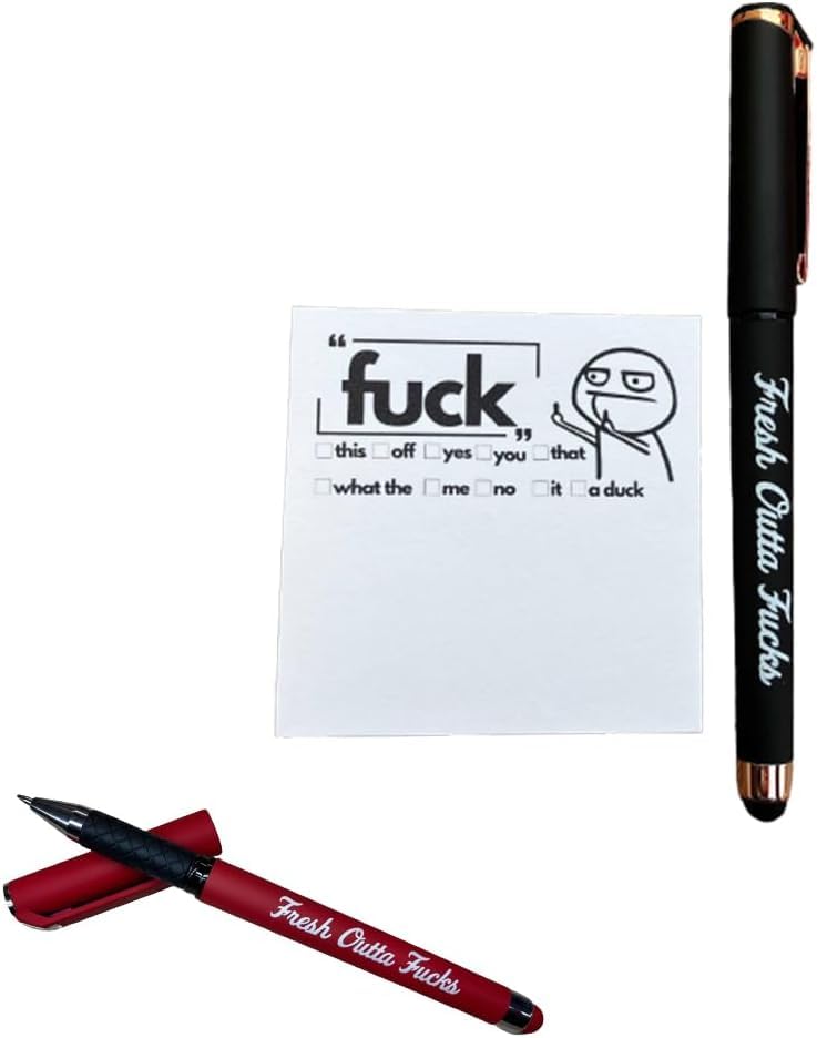 Sysow Fresh Outta Fucks Pad and Pen,Snarky Fresh Outta Fucks Pen Set, Funny and Sarcastic Daily Pad and Pen Novelty Office Supplies Gifts for Friends, Co-Workers, Boss (Black)