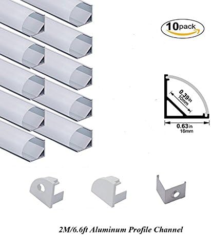Hanks 10Pack 2M/6.6ft 16X16mm Corner LED Channel,V Shape Aluminum Profile Housing for 10mm PCB LED Strip Light (10X2M Milk)