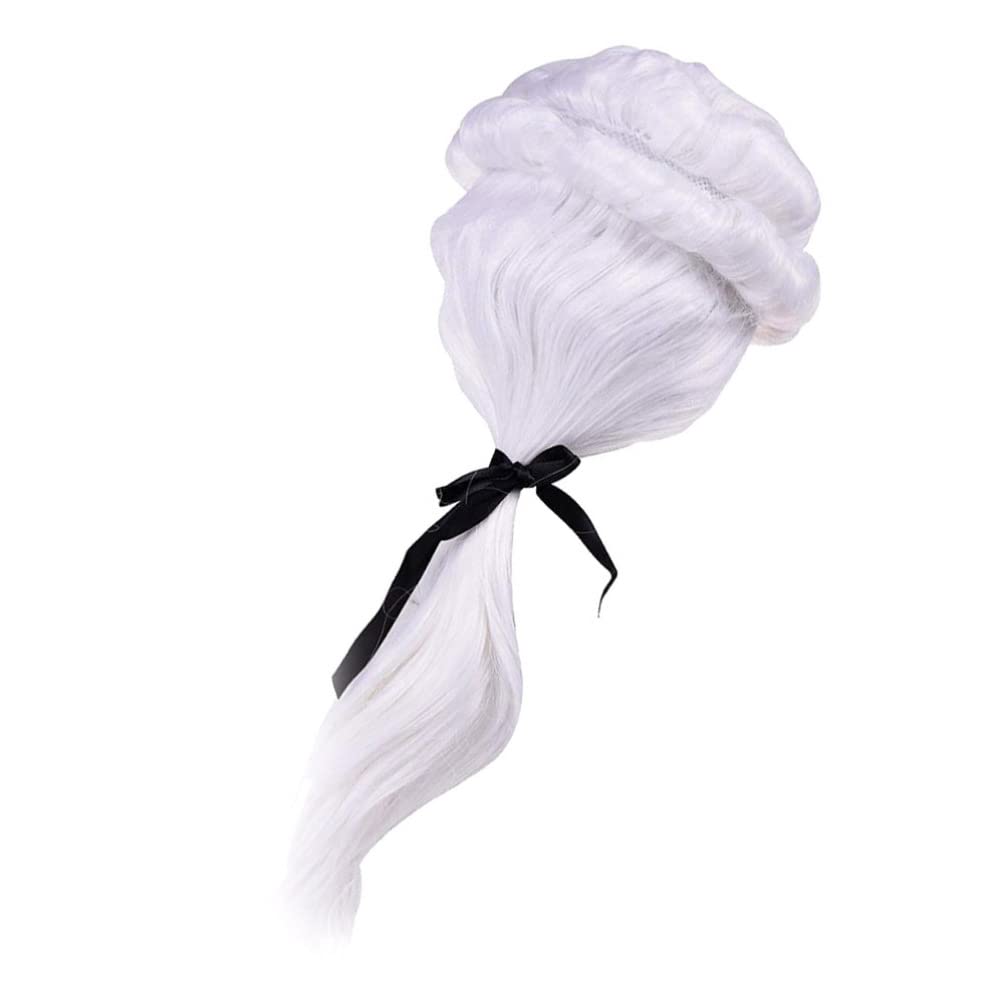 Homoyoyo Judge Colonial Wig Long Mens Wave White Colonial Wig Cosplay Curly Gentleman Lawyer Adjustable Halloween Cosplay