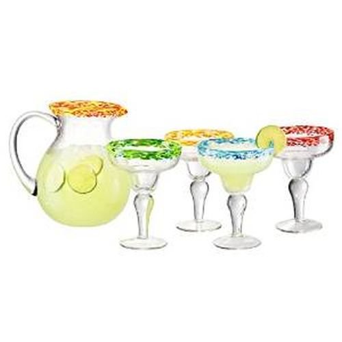 Artland 5 Piece Mingle Margarita Glass set and 1 Pitcher (Set of 4), Assortment