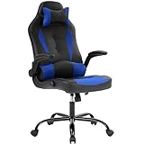 Gaming Chair Office Chair Desk Chair with Lumbar Support Flip Up Arms Headrest PU Leather Swivel Rolling Adjustable High Back Racing Computer Chair for Women Men Adults,Blue