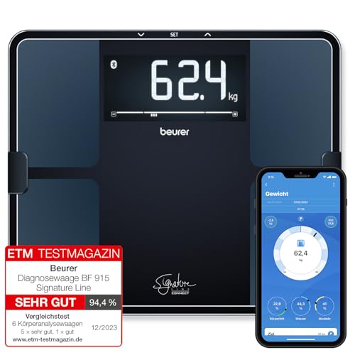 Beurer BF 915 Bascula de diagnostico, analisis corporal preciso para hasta 8 personas, medicion de la grasa corporal, con pantalla XXL iluminada, capacidad de carga de hasta 200 kg