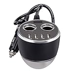 Car Charger Cup, CAMBOSS 24V 4 Smart Port 2 Socket Cigarette Lighter Splitter Car Charger Cup Holder with Safety Hammer for iPhone iPad Android Samsung GPS Dashcam DVD