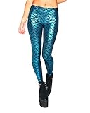iHeartRaves Mermaid Fish Scale Print Leggings Tights (Small,Turquoise)