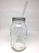 2 Glass Mason Drinking Jars with 2 Straw Hole Lids, 2 Glass Straws (10