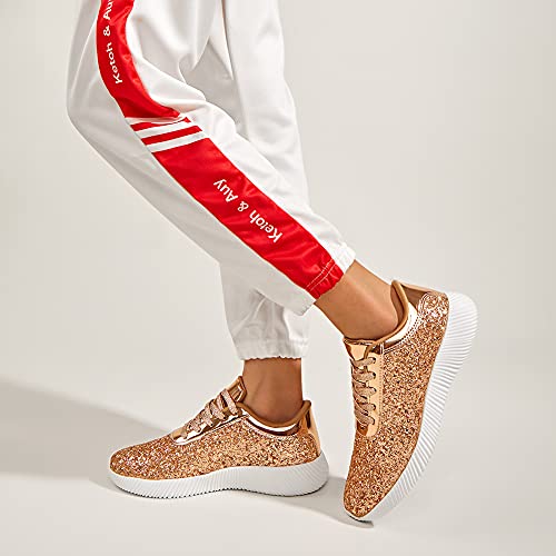 BELOS Women's Glitter Shoes Sparkly Lightweight Metallic Sequins Tennis Shoes(7B(M) US, Rose
