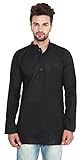 Cotton Dress Mens Short Kurta Shirt India Fashion Clothes (Black, M)