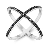 Gem Stone King Black and White 925 Silver Cubic Zirconia CZ Criss-Cross Single