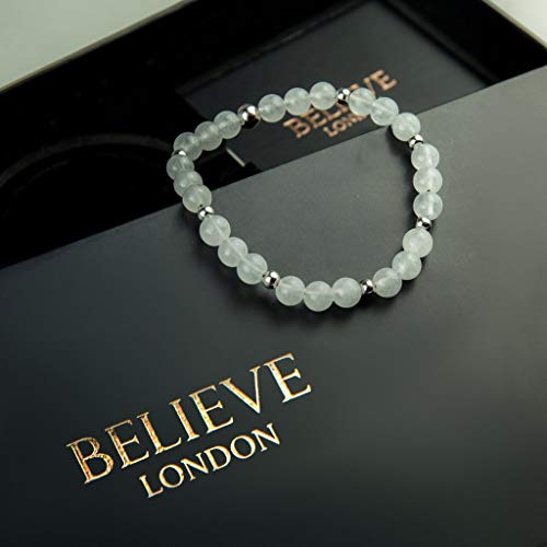 Believe London Moonstone Gemstone Bracelet Healing Bracelet Chakra Bracelet Anxiety Crystal Natural Stone Men Women Stress Relief Reiki Yoga Diffuser Semi Precious (Moonstone 6.5") - Thumbnail 2