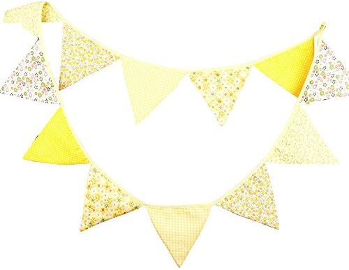 New Arrival 12 Flags 3.2M Fabric Banners Pirate Bunting Decor Birthday Party Baby Shower Decoration Room Garland Christmas Decoration (Triangle, Yellow)