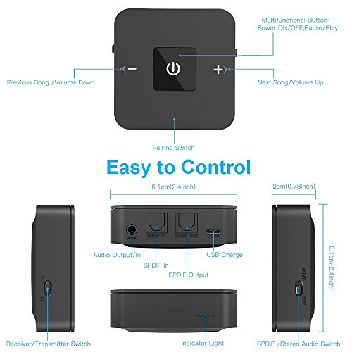 Giveet aptX Low Latency Bluetooth Audio Transmitter Receiver for TV, Dual Link, No Delay, OPTICAL, 3.5mm & RCA AUX Wireless Bluetooth Adapter for Home Car Stereo PC Headphone Speaker 25 Hours Playtime - Thumbnail 7