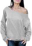 Awkwardstyles Women's Sexy Off the Shoulder Slouchy Oversized Sweatshirt M Gray